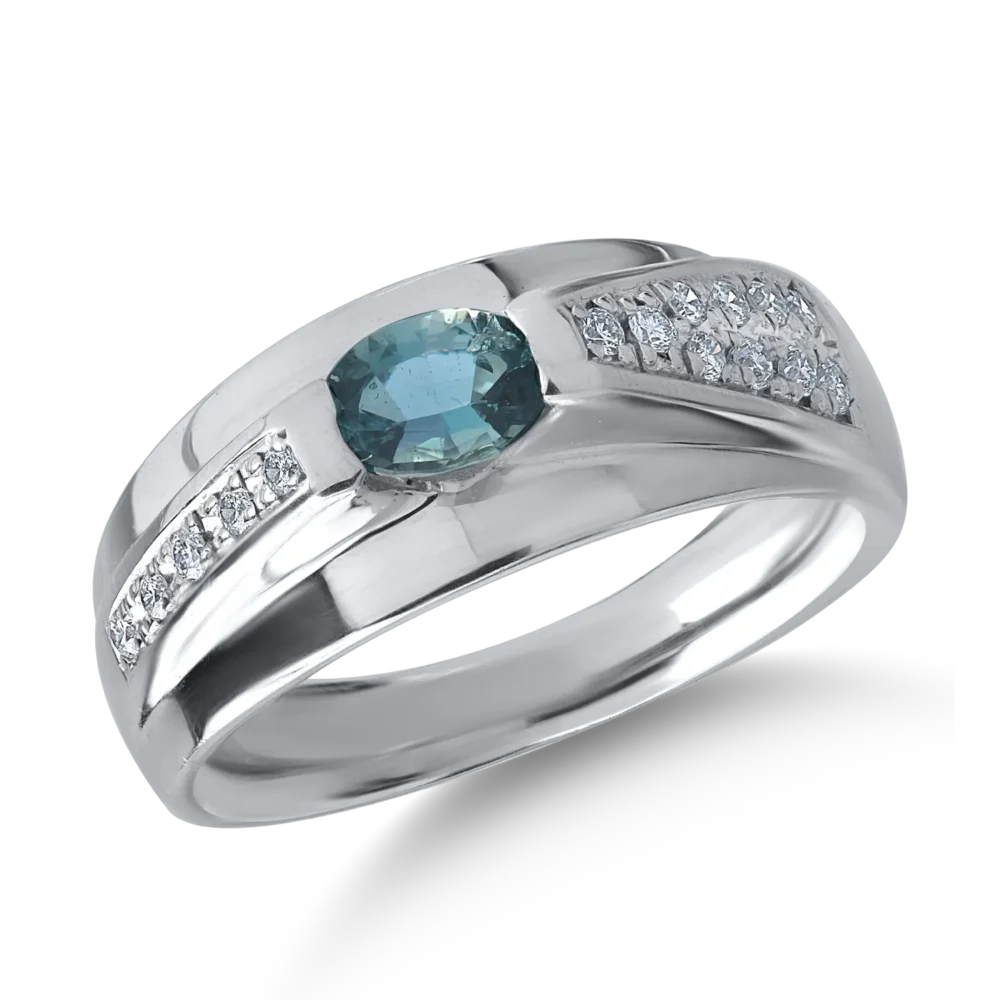 Inel din platina cu alexandrit oval de 0.5ct si diamante de 0.18ct