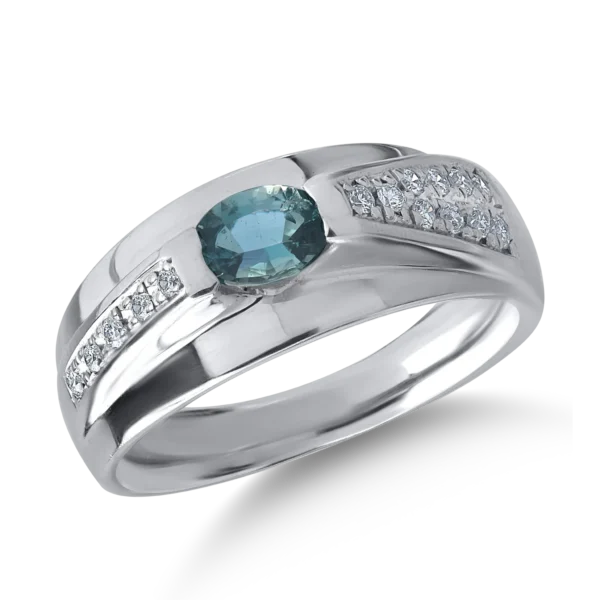 Inel din platina cu alexandrit oval de 0.5ct si diamante de 0.18ct