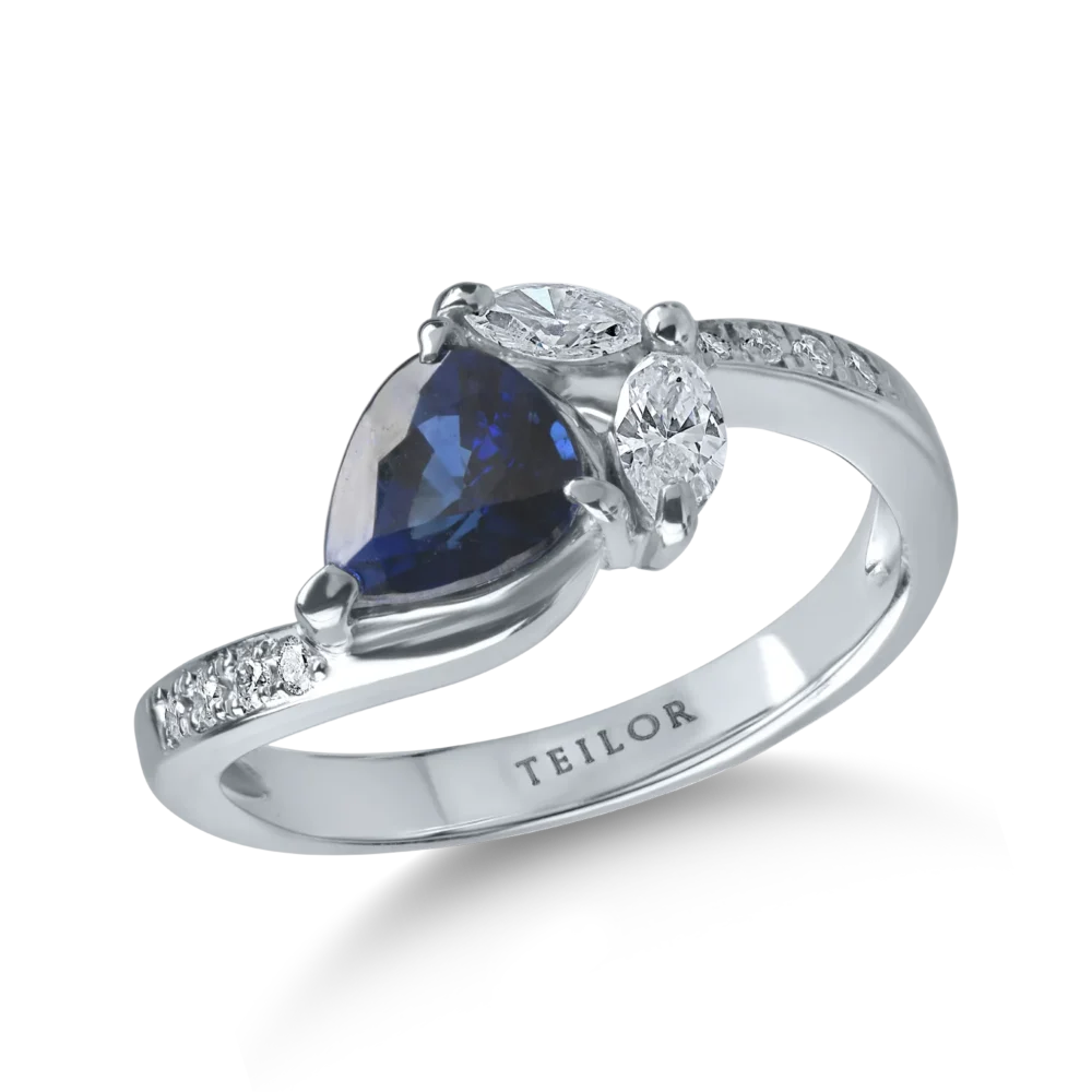 Inel din platina cu safir pear de 1ct si diamante de 0.3ct
