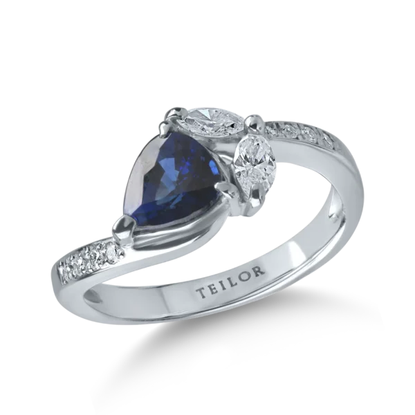 Inel din platina cu safir pear de 1ct si diamante de 0.3ct
