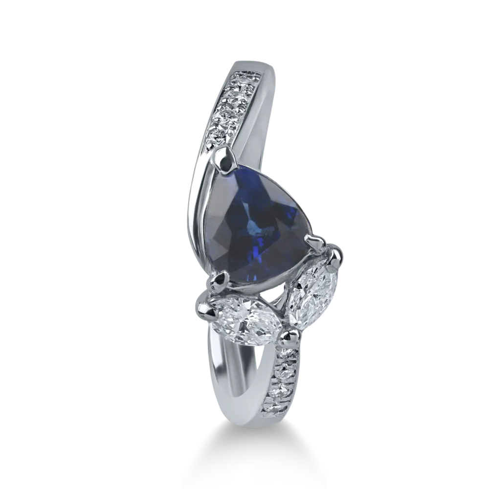 Inel din platina cu safir pear de 1ct si diamante de 0.3ct - imagine 2