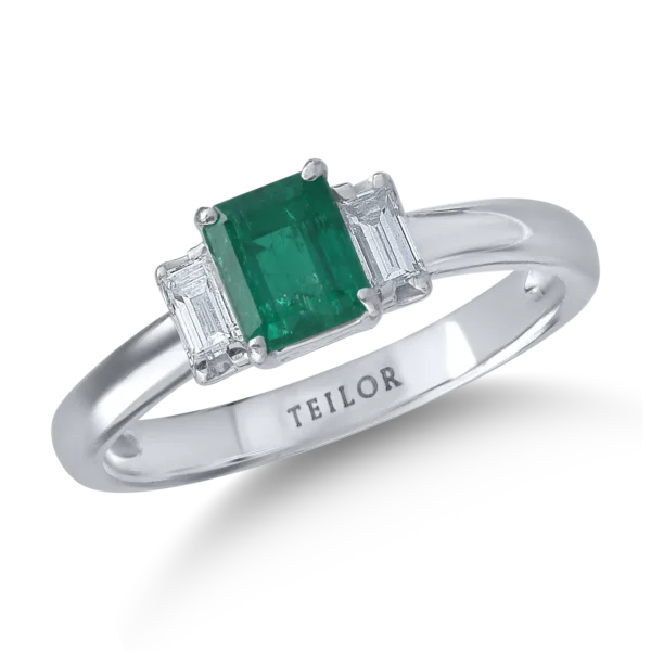 Inel din platina cu smarald emerald de 0.7ct si diamante de 0.2ct