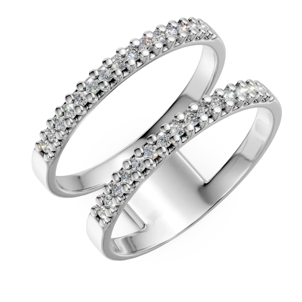 Inel dublu din aur alb cu zirconia microsetting