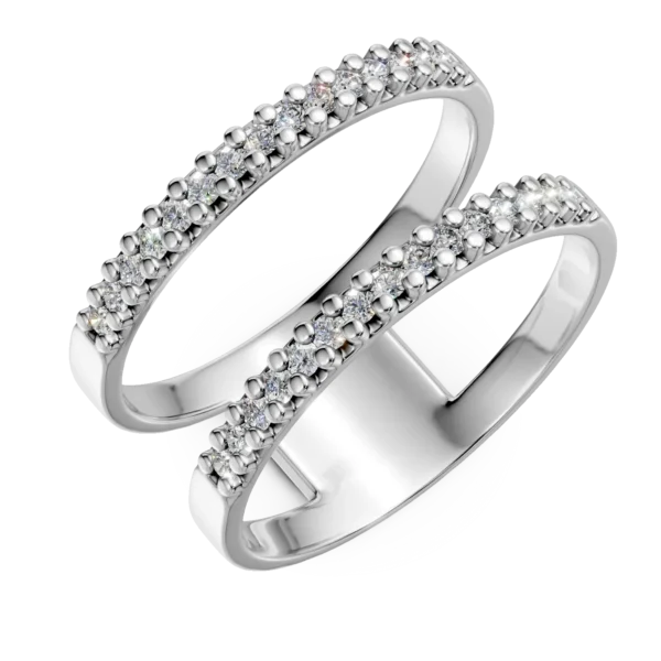Inel dublu din aur alb cu zirconia microsetting