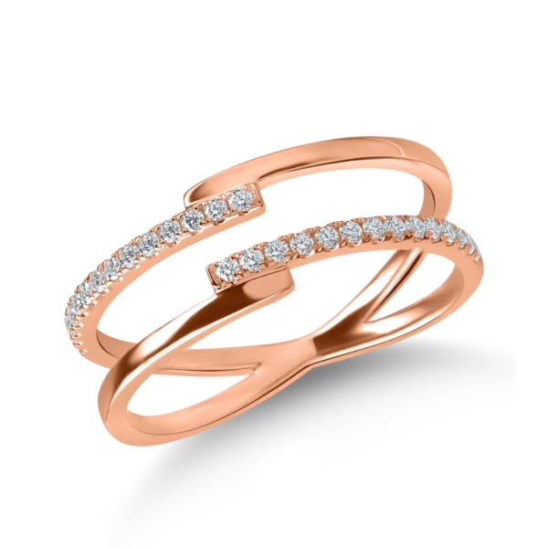 Inel dublu din aur roz cu diamante microsetting de 0.1ct