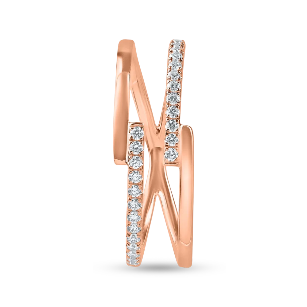 Inel dublu din aur roz cu diamante microsetting de 0.1ct - imagine 2