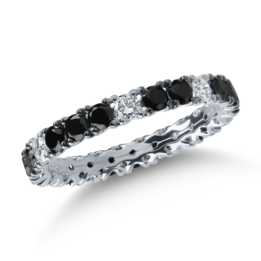 Inel eternity din aur alb cu diamante negre de 1.22ct si diamante incolore de 0.34ct