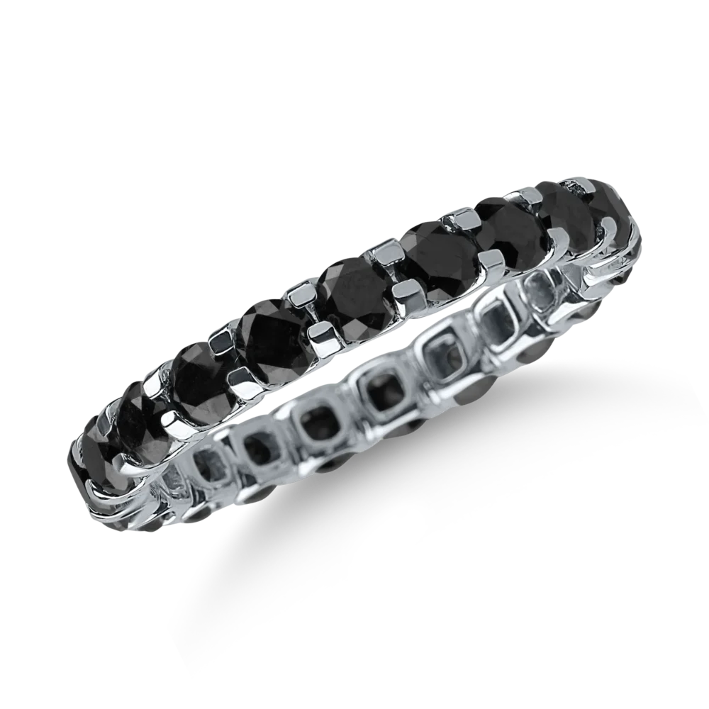 Inel eternity din aur alb cu diamante negre de 2.4ct