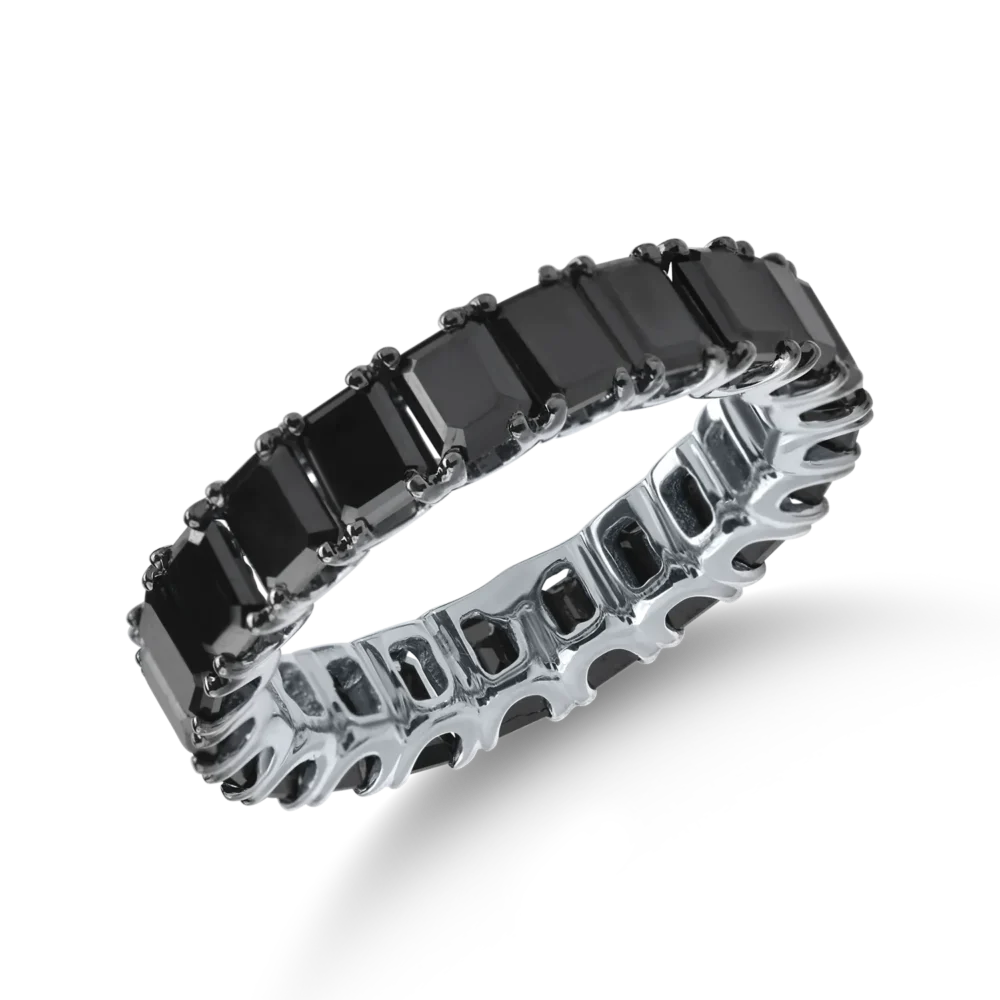 Inel eternity din aur alb cu diamante negre emerald de 4.9ct