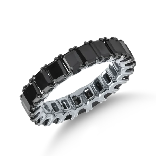 Inel eternity din aur alb cu diamante negre emerald de 4.9ct