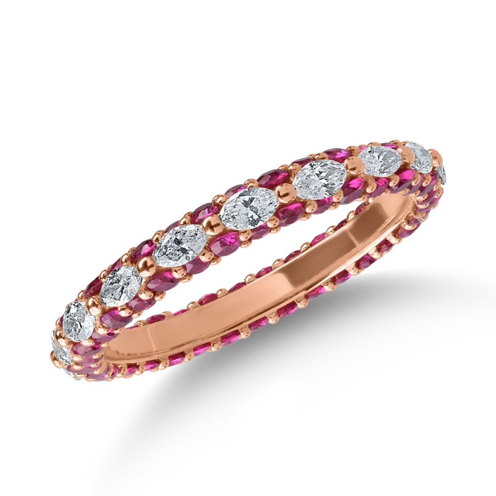 Inel eternity din aur roz cu diamante de 0.6ct si rubine de 1.2ct