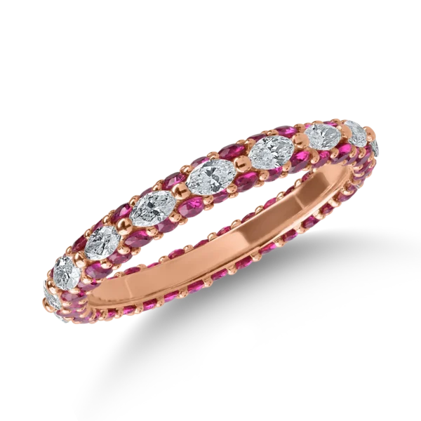Inel eternity din aur roz cu diamante de 0.6ct si rubine de 1.2ct