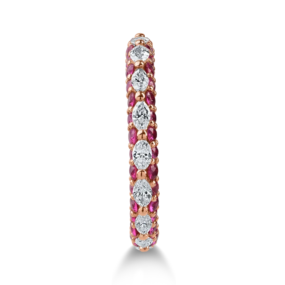 Inel eternity din aur roz cu diamante de 0.6ct si rubine de 1.2ct - imagine 2