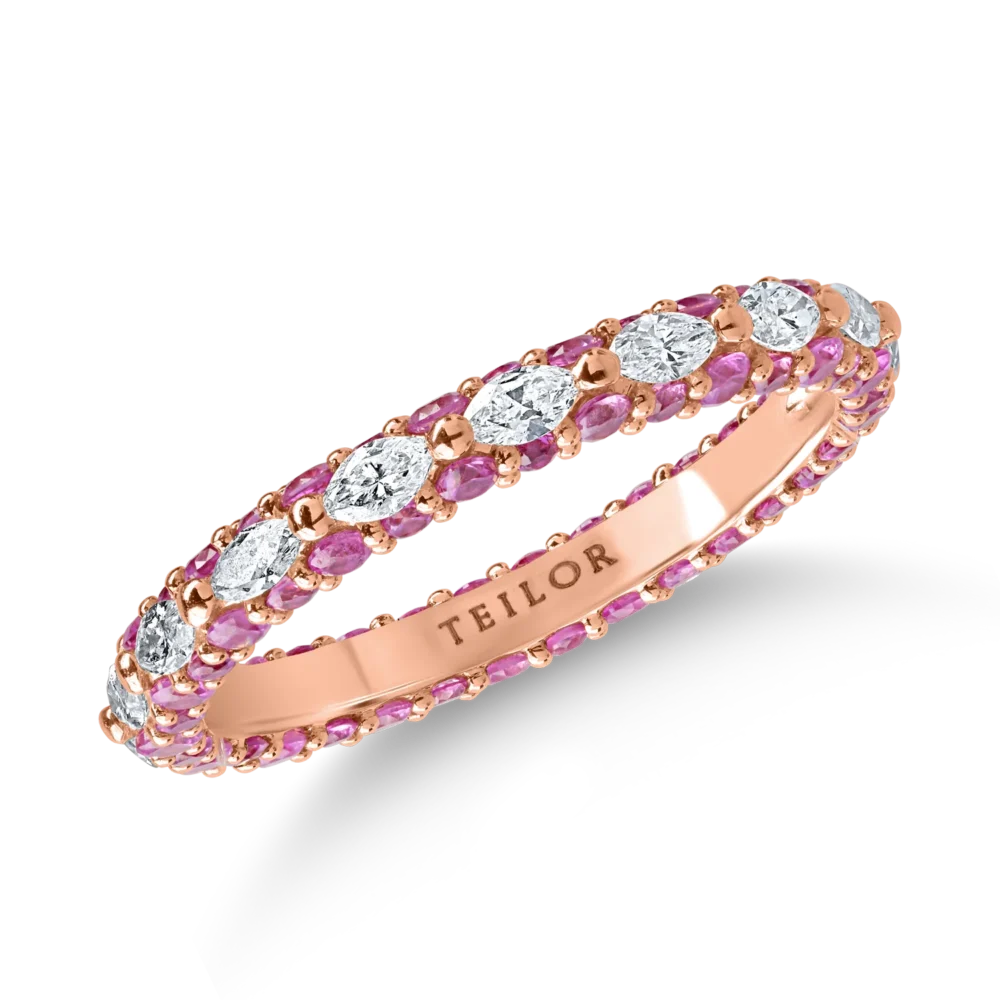 Inel eternity din aur roz cu diamante de 0.6ct si safire roz de 1.3ct