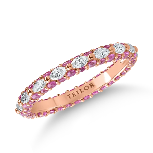 Inel eternity din aur roz cu diamante de 0.6ct si safire roz de 1.3ct
