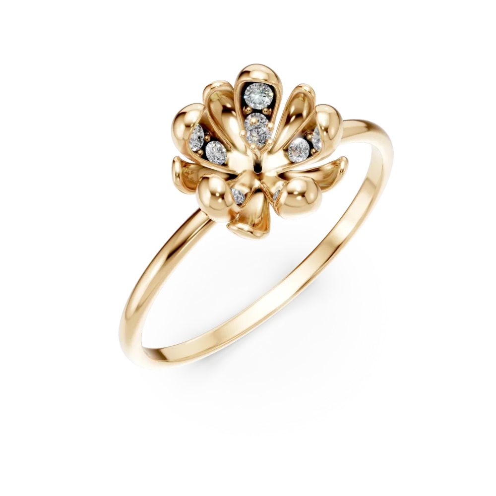 Inel floare de tei din aur galben cu diamante de 0.08ct