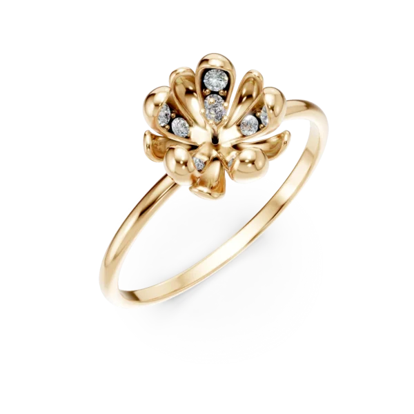 Inel floare de tei din aur galben cu diamante de 0.08ct