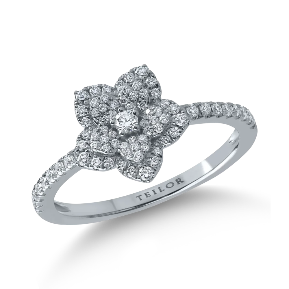 Inel floare din aur alb cu diamante de 0.37ct