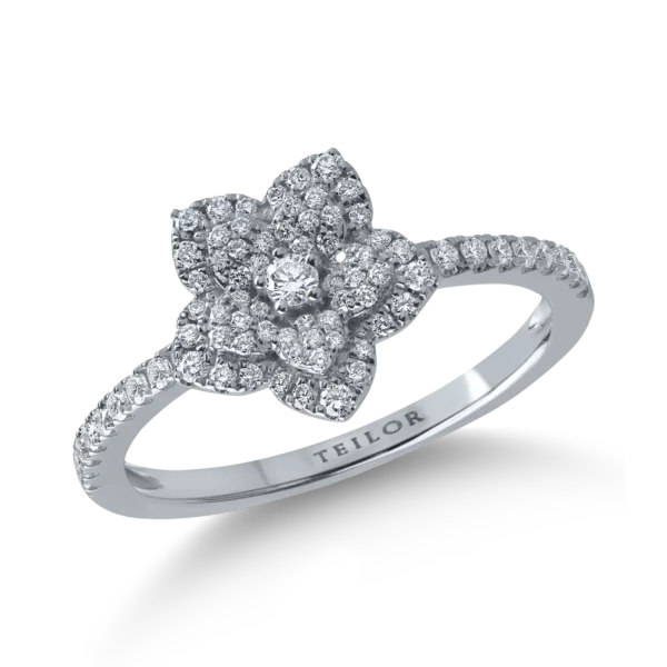 Inel floare din aur alb cu diamante de 0.37ct