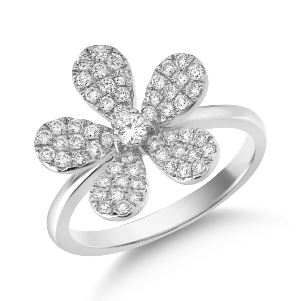 Inel floare din aur alb cu diamante de 0.5ct