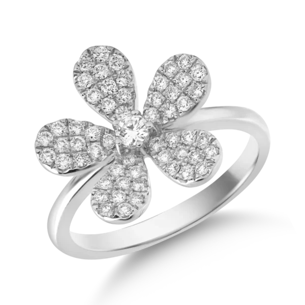 Inel floare din aur alb cu diamante de 0.5ct