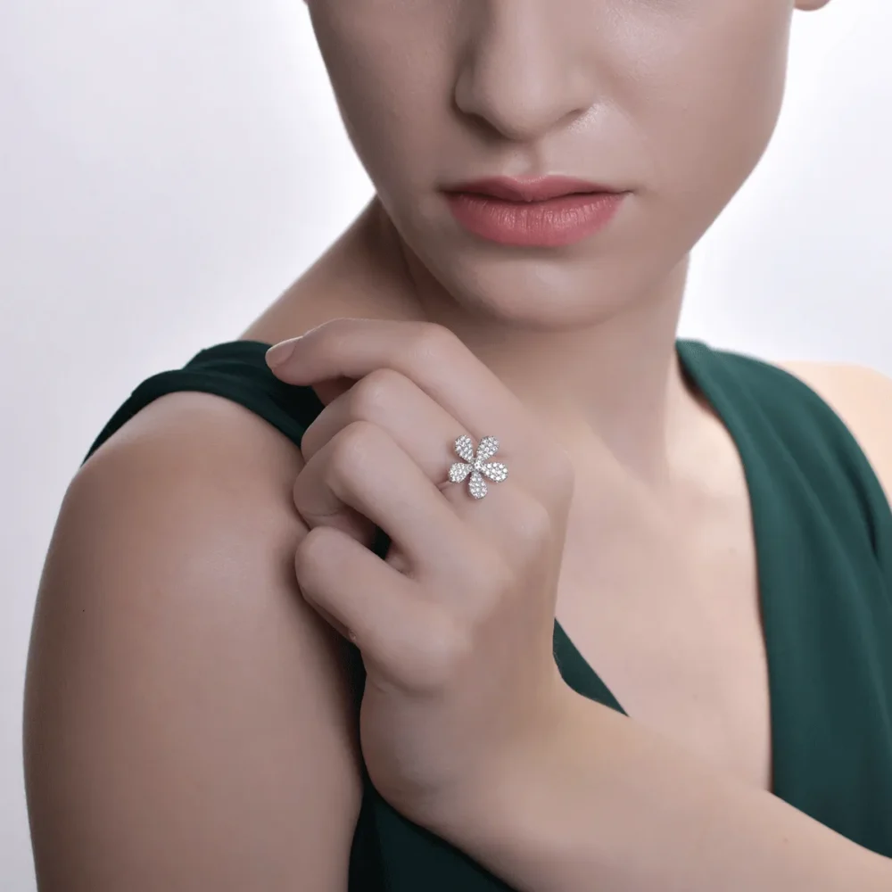 Inel floare din aur alb cu diamante de 0.5ct - imagine 4