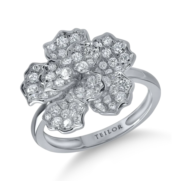 Inel floare din aur alb cu diamante microsetting de 1ct