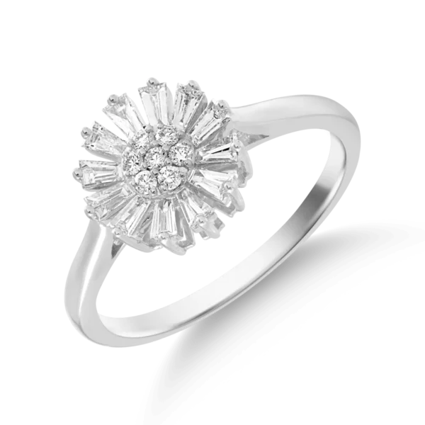 Inel floare din aur alb cu diamante de 0.37ct