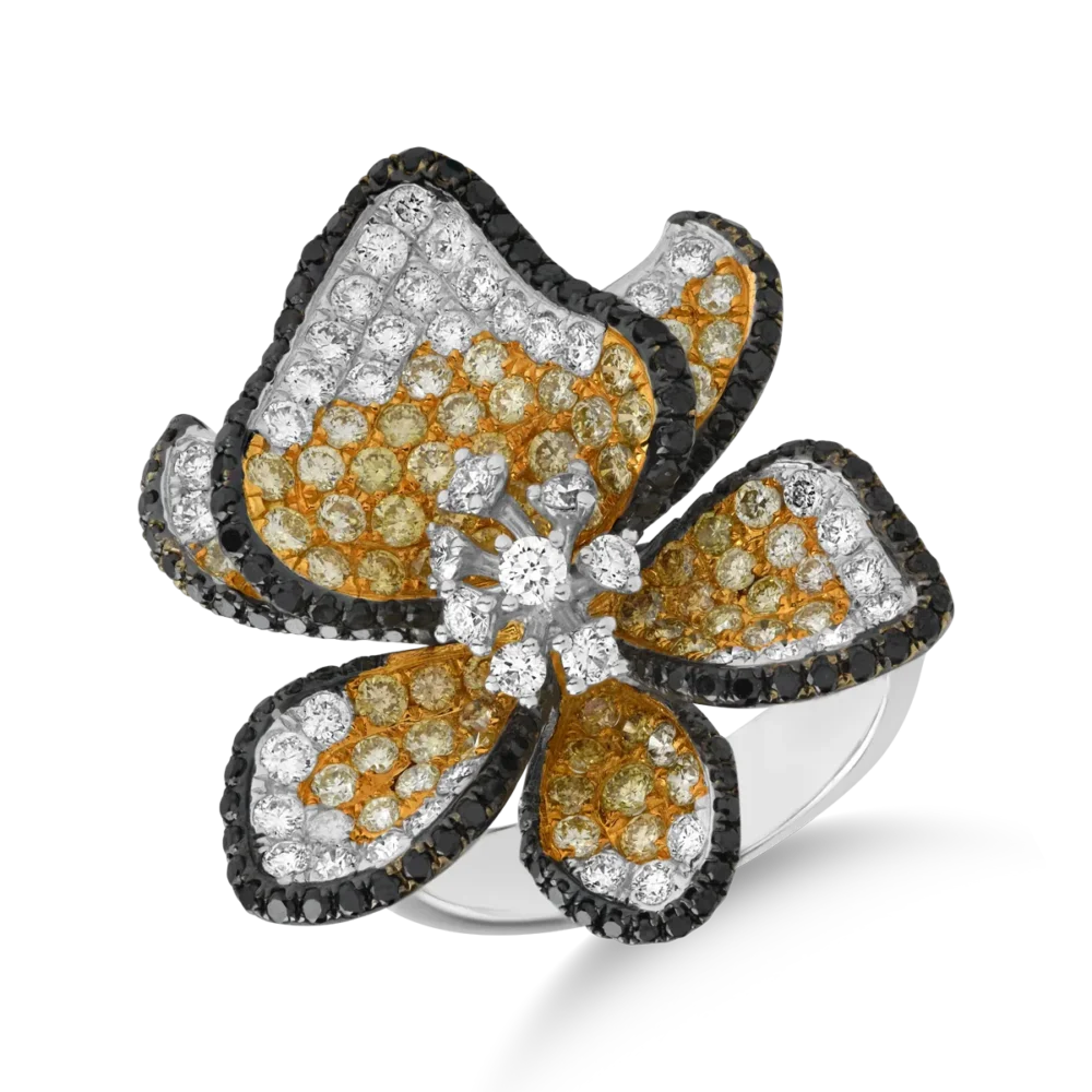 Inel floare din aur alb cu diamante de 2.97ct