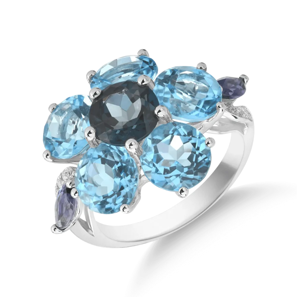 Inel floare din aur alb cu pietre pretioase si semipretioase de 9.92ct