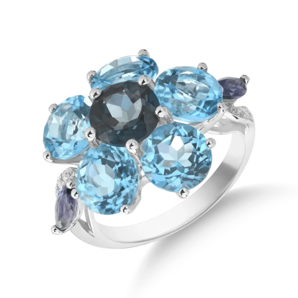 Inel floare din aur alb cu pietre pretioase si semipretioase de 9.92ct