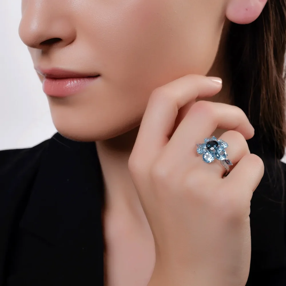 Inel floare din aur alb cu pietre pretioase si semipretioase de 9.92ct - imagine 4