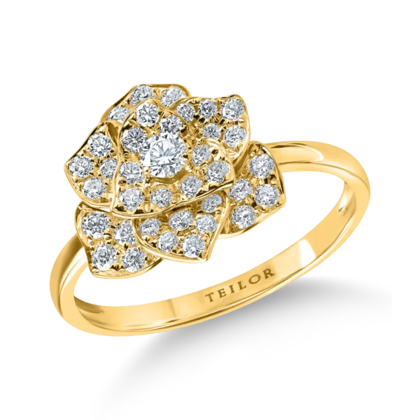 Inel floare din aur galben cu diamante de 0.4ct