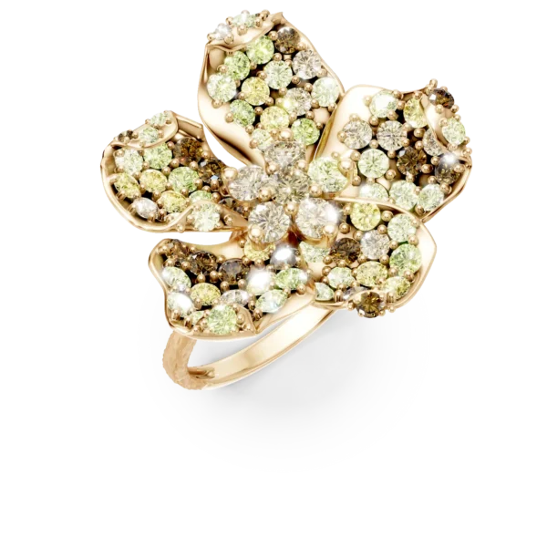 Inel floare din aur galben cu diamante multicolore de 2.6ct