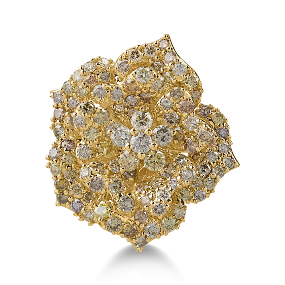 Inel floare din aur galben cu diamante multicolore de 3.33ct - imagine 2