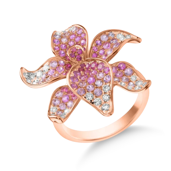 Inel floare din aur roz cu pietre pretioase de 1.6ct