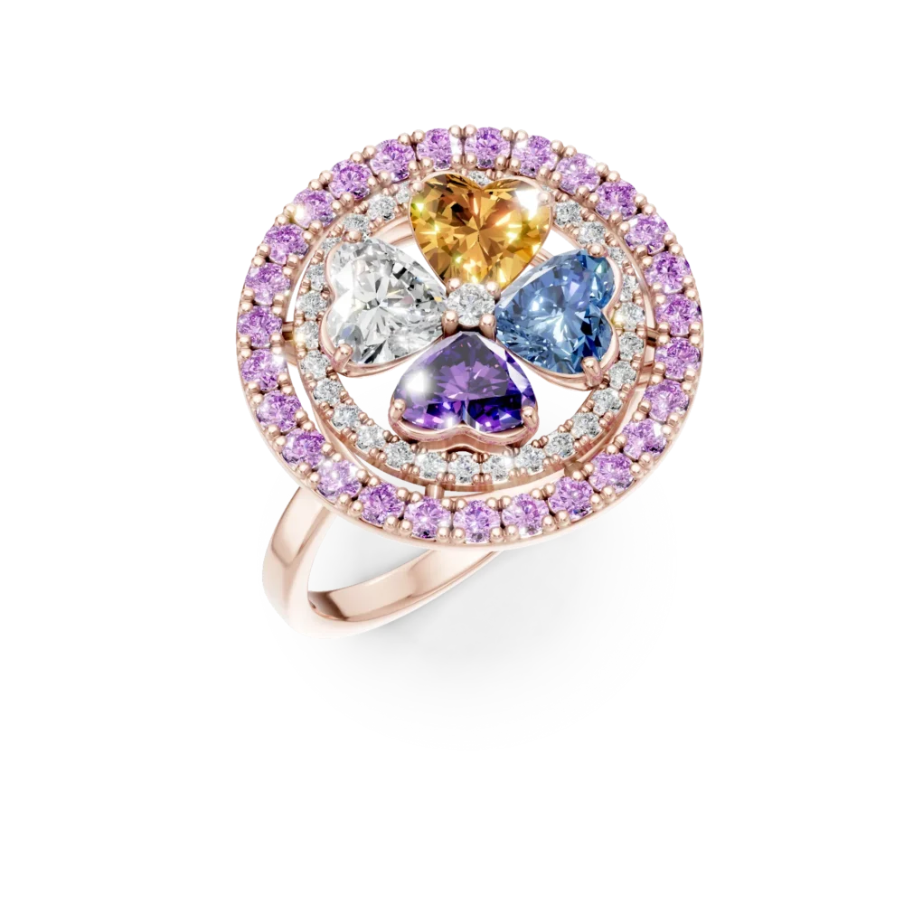 Inel floare din aur roz cu pietre pretioase si semipretioase de 2.8ct