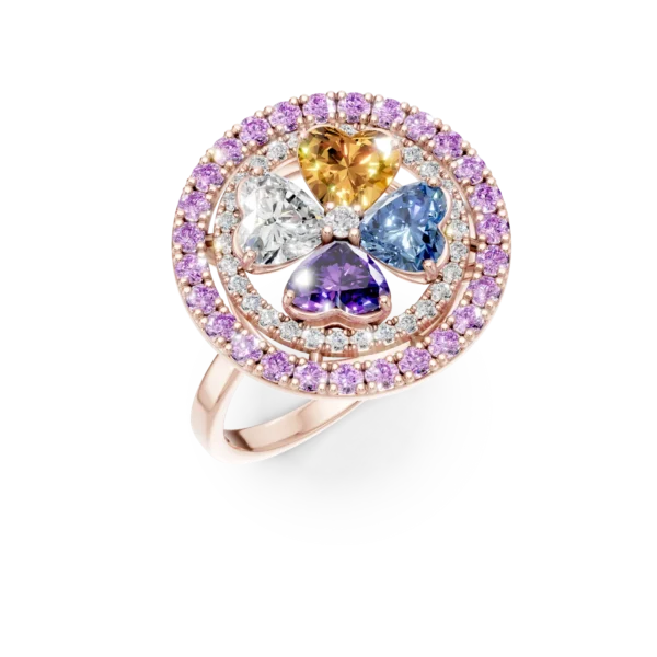 Inel floare din aur roz cu pietre pretioase si semipretioase de 2.8ct