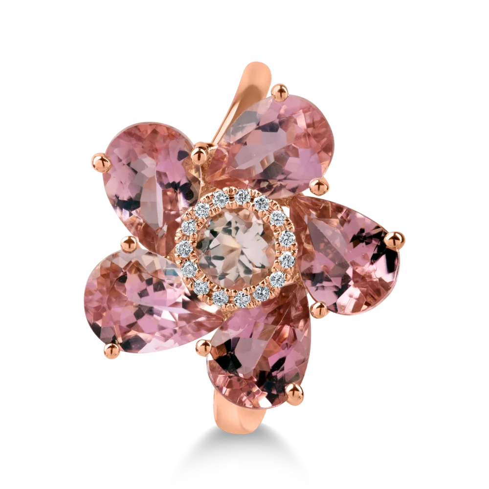 Inel floare din aur roz cu pietre pretioase si semipretioase de 3.9ct - imagine 3