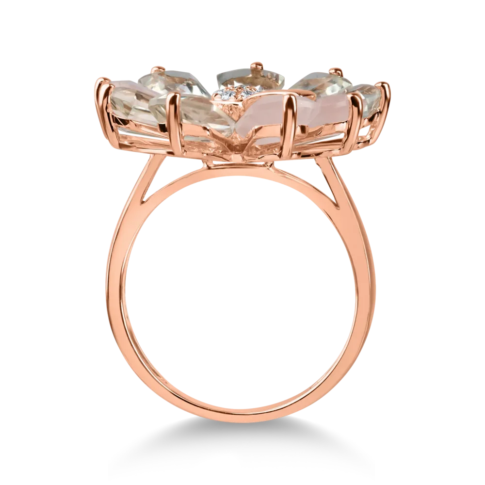 Inel floare din aur roz cu pietre pretioase si semipretioase de 6.5ct - imagine 2