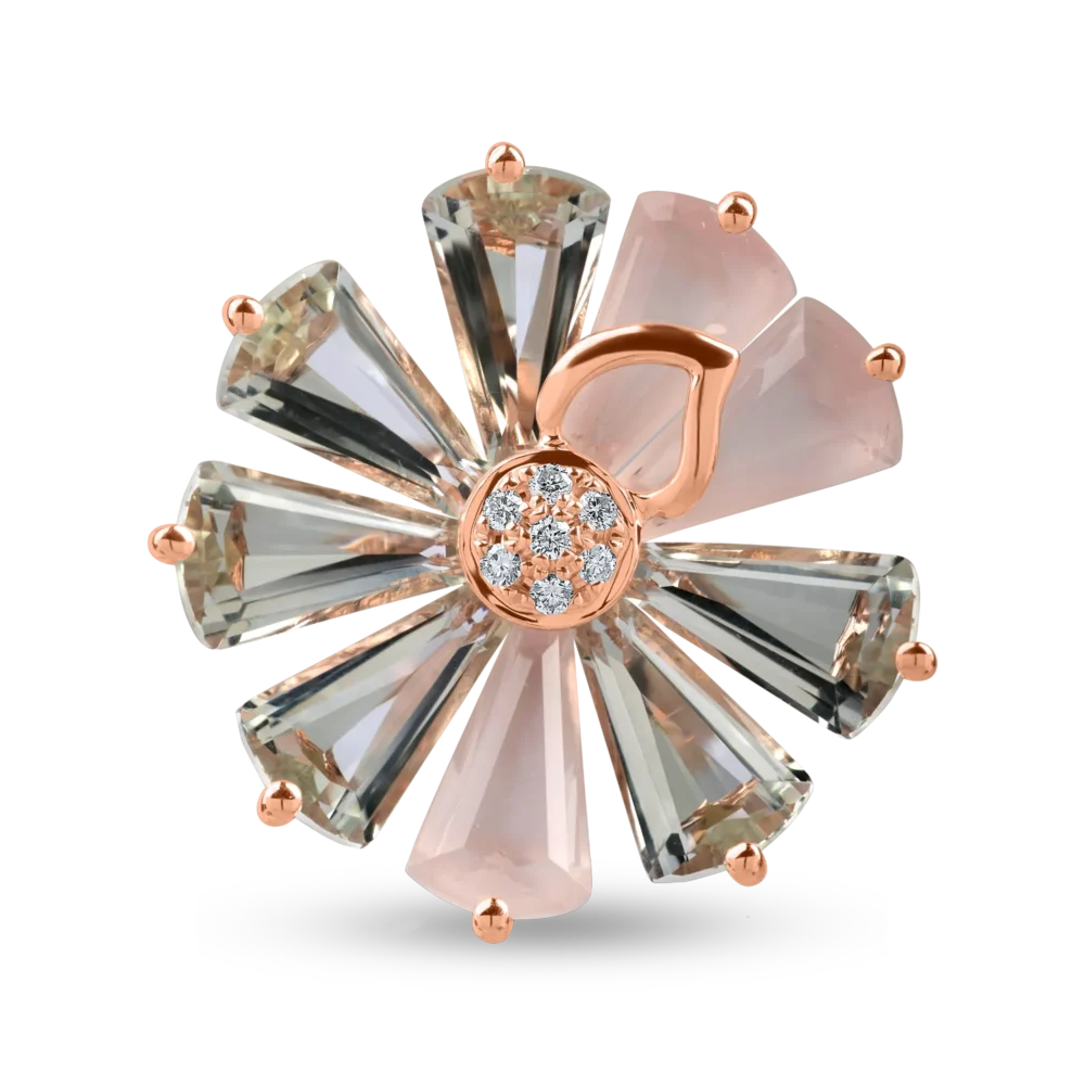 Inel floare din aur roz cu pietre pretioase si semipretioase de 6.5ct - imagine 3