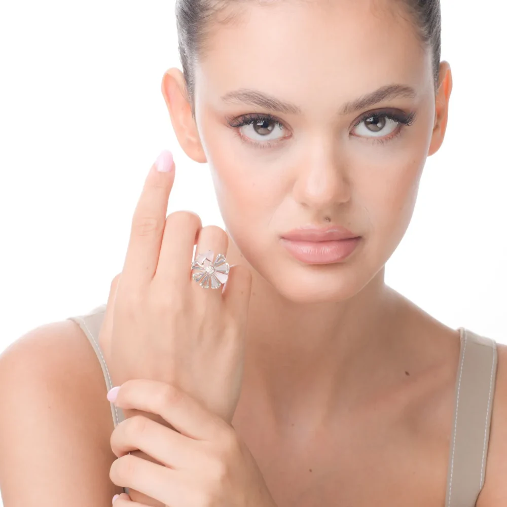 Inel floare din aur roz cu pietre pretioase si semipretioase de 6.5ct - imagine 4