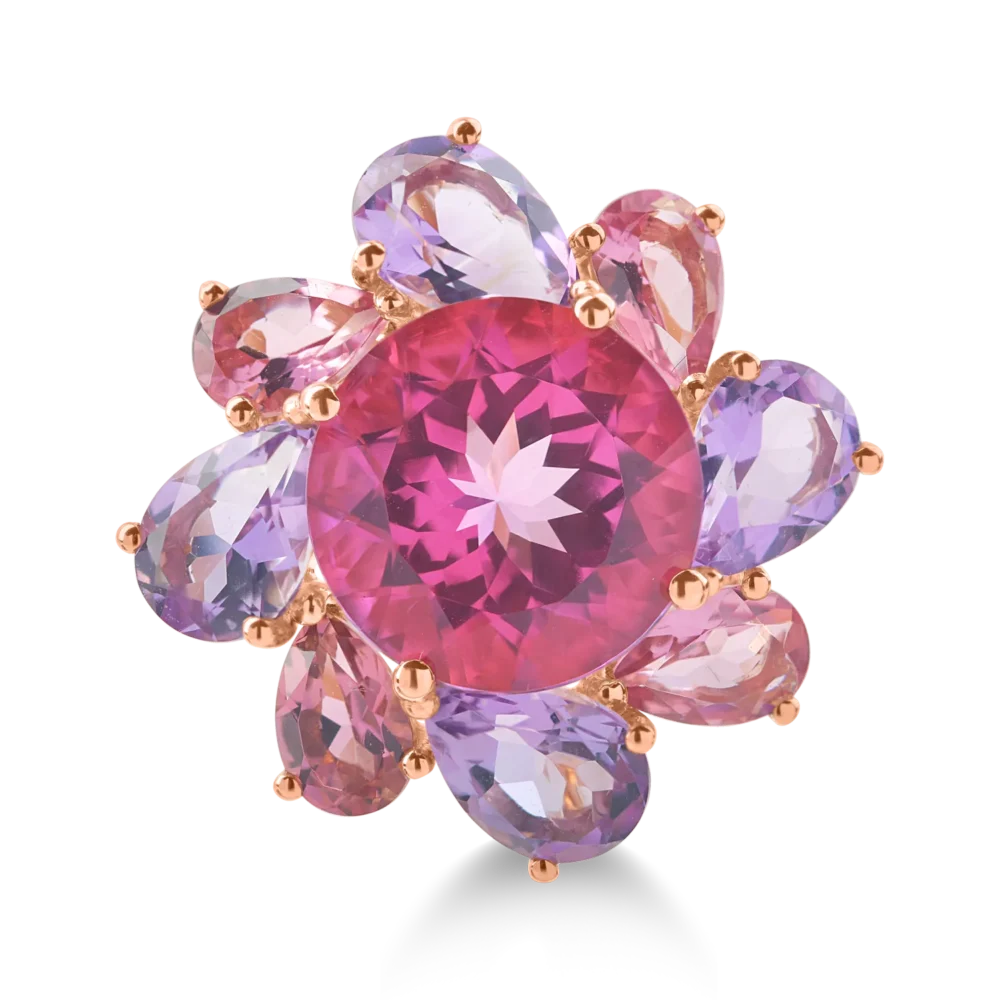 Inel floare din aur roz cu pietre semipretioase de 10.7ct - imagine 2