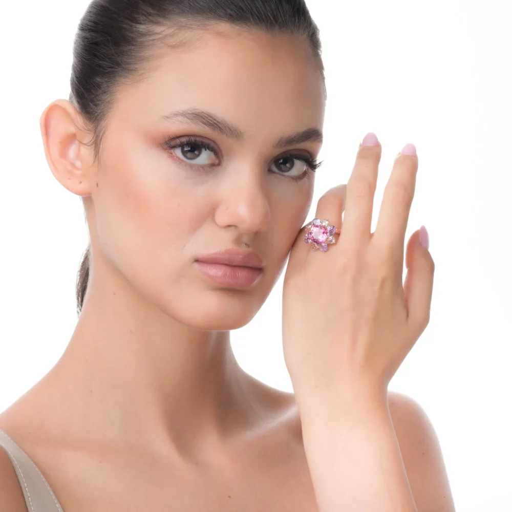 Inel floare din aur roz cu pietre semipretioase de 10.7ct - imagine 3