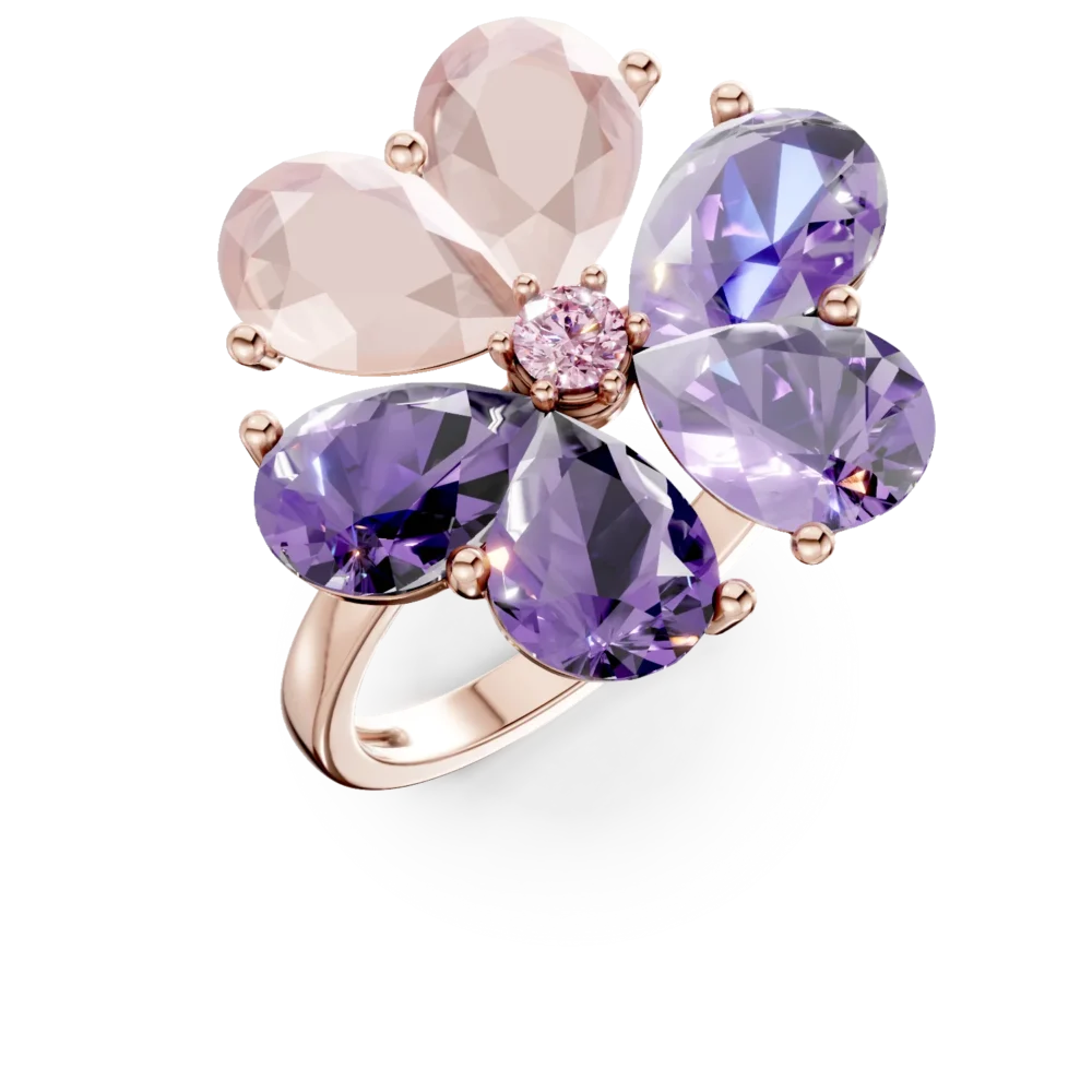 Inel floare din aur roz cu pietre semipretioase de 7.2ct