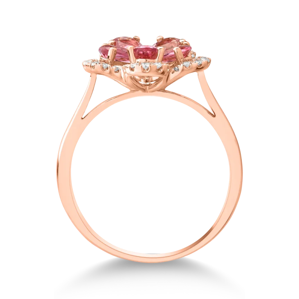 Inel floare din aur roz cu turmaline roz pear de 1ct si diamante de 0.1ct - imagine 2