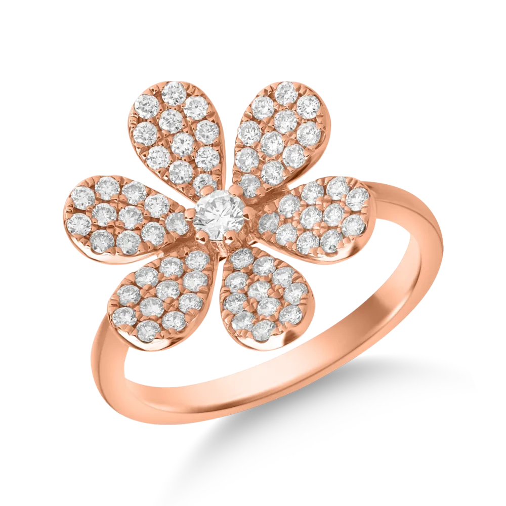 Inel floare din aur roz cu diamante de 0.66ct
