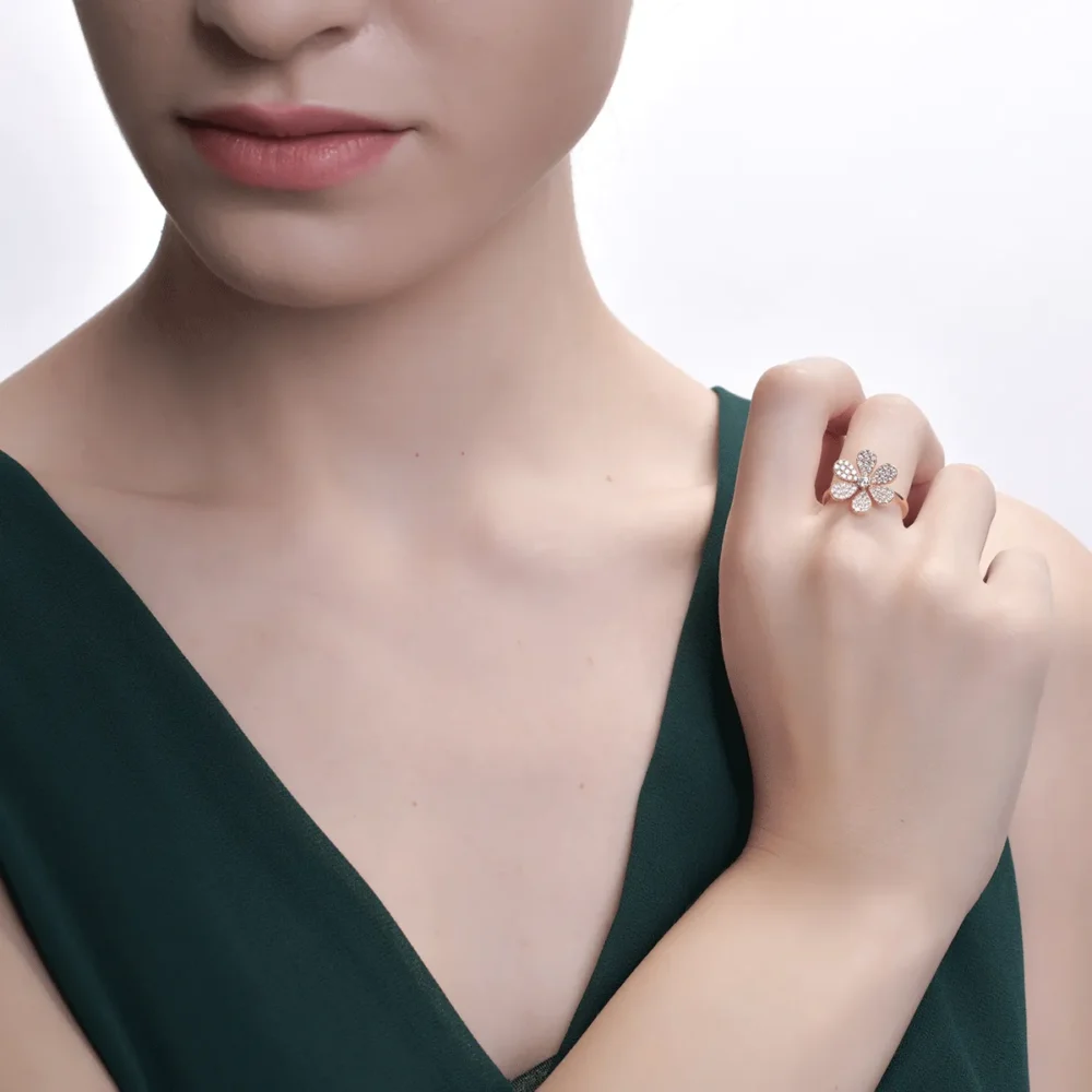 Inel floare din aur roz cu diamante de 0.66ct - imagine 4