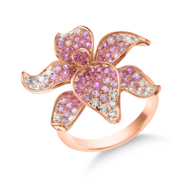 Inel floare din aur roz cu pietre pretioase de 1.63ct