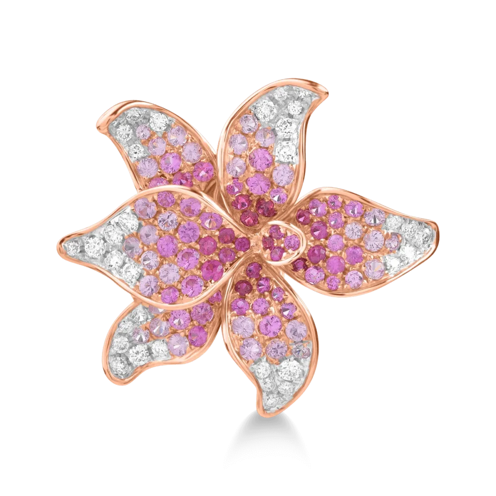 Inel floare din aur roz cu pietre pretioase de 1.63ct - imagine 3